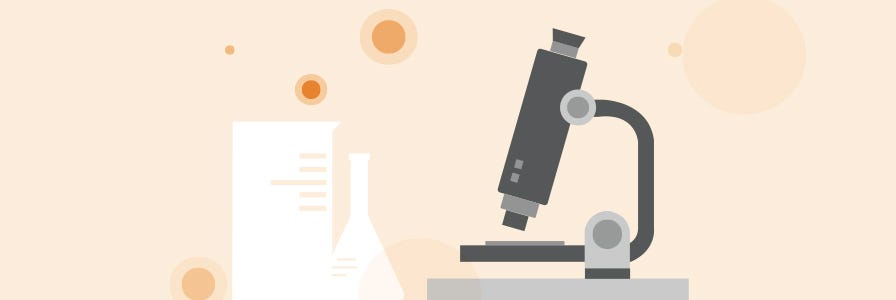 Illustration of a microscope and other laboratory apparatus